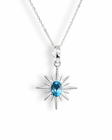 Collar Estrella Topacio Azul Suizo