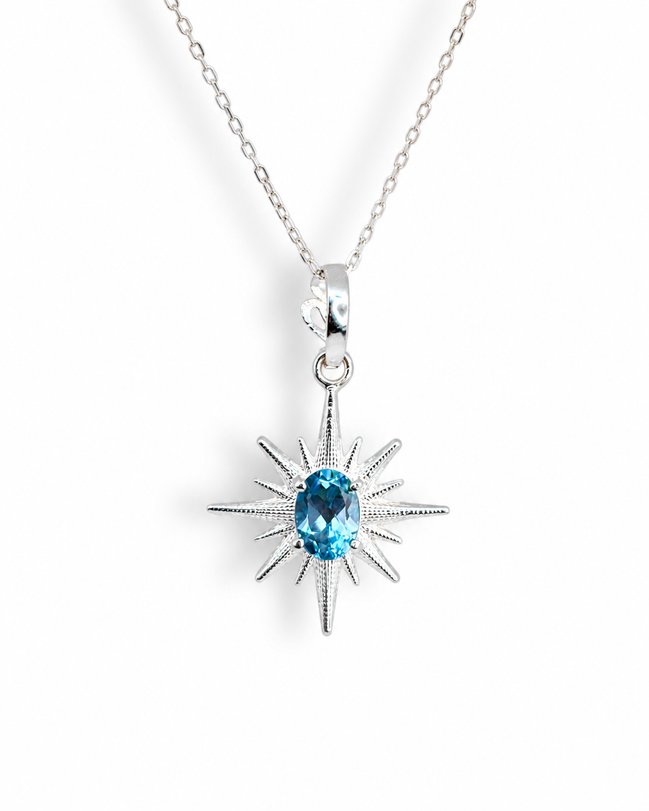 Collar Estrella Topacio Azul Suizo
